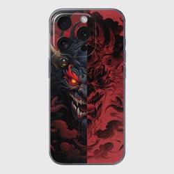 Чехол для iPhone 15 Pro силиконовый с защитой камеры Японский демон Они