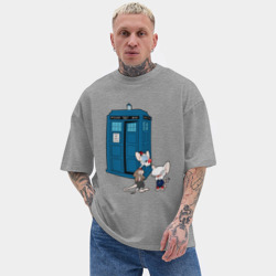 Мужская футболка Oversize хлопок texturе Пинки и Брейн возле тардиса - фото 2
