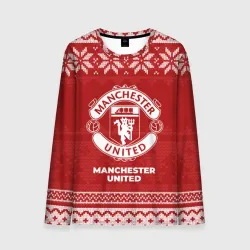 Мужской лонгслив 3D Новогодний Manchester United