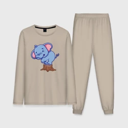 Мужская пижама с лонгсливом хлопок Слонёнок на пеньке
