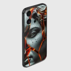 Чехол для iPhone 15 Pro силиконовый с защитой камеры Раскол статуи на фоне огненных ангелов - фото 2