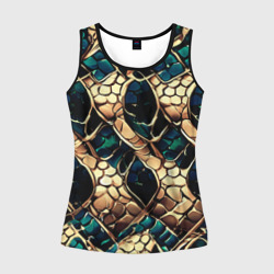 Женская майка 3D Чешуя золотого дракона и изумрудной змеи