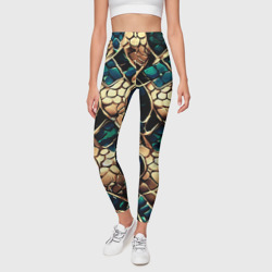 Леггинсы 3D Чешуя золотого дракона и изумрудной змеи - фото 2