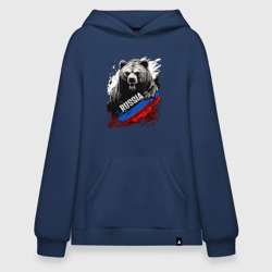 Худи SuperOversize хлопок Русский медведь на фоне флага России