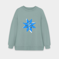 Женский свитшот oversize без начеса хлопок Сине-белая киберпанк звезда