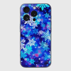 Чехол для iPhone 16 Pro Max силиконовый с защитой камеры Яркие узоры снежинок