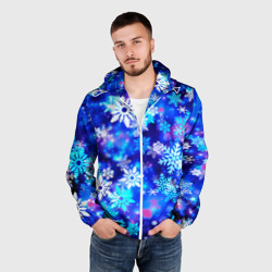 Мужская ветровка 3D Яркие узоры снежинок - фото 2