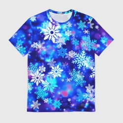 Мужская футболка 3D Яркие узоры снежинок