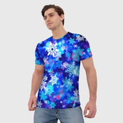 Мужская футболка 3D Яркие узоры снежинок - фото 2