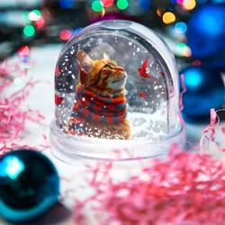 Игрушка Снежный шар Рыжий кот в шарфике - фото 2