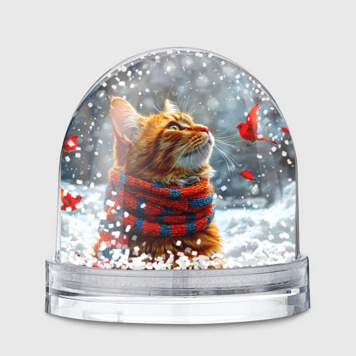 Игрушка Снежный шар Рыжий кот в шарфике