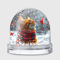 Игрушка Снежный шар Рыжий кот в шарфике