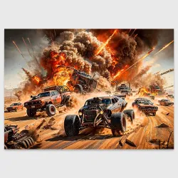 Поздравительная открытка Mad Max - explosion cars