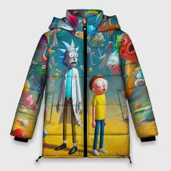 Женская зимняя куртка Oversize Рик и Морти - сюрреалистическая фантазия