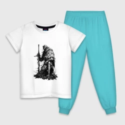Детская пижама с белой футболкой Элитный рыцарь с двуручным мечом 
