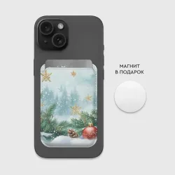 Картхолдер Magsafe магнитный Золотые снежинки - новогодний фон - фото 2