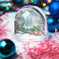 Игрушка Снежный шар Золотые снежинки - новогодний фон - фото 2