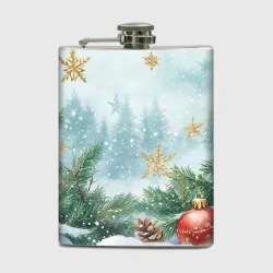 Фляга Золотые снежинки - новогодний фон