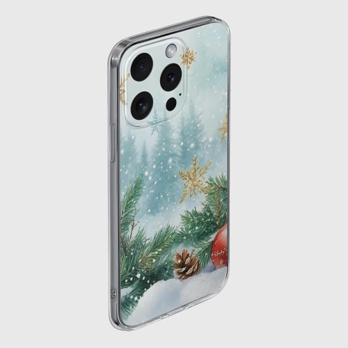 Чехол для iPhone 15 Pro силиконовый с защитой камеры с принтом Золотые снежинки - новогодний фон - картинка 3 Чехол для iPhone 15 Pro силиконовый с защитой камеры Золотые снежинки - новогодний фон - фото 3
