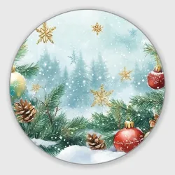 Круглый коврик для мышки Золотые снежинки - новогодний фон
