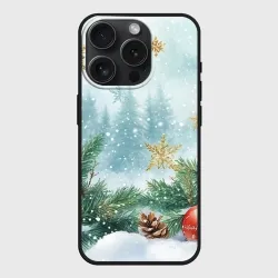 Чехол силиконовый для Apple iPhone 15 Pro матовый Золотые снежинки - новогодний фон