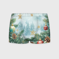 Мужские трусы 3D Золотые снежинки - новогодний фон