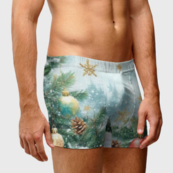 Мужские трусы 3D Золотые снежинки - новогодний фон - фото 2