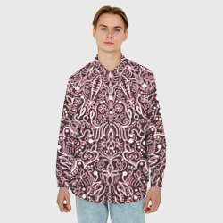 Мужская рубашка oversize 3D Тёмно-красный узоры мандала - фото 2