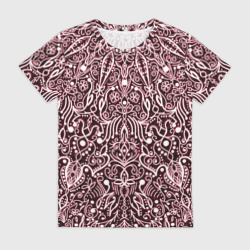 Женская футболка 3D Тёмно-красный узоры мандала