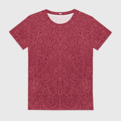 Женская футболка 3D Тёмный красно-розовый узор мандала