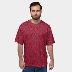 Мужская футболка oversize 3D Тёмный красно-розовый узор мандала - фото 2
