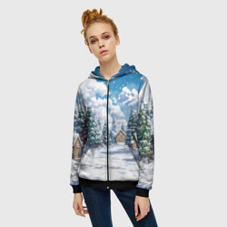 Женская толстовка 3D на молнии Предновогодняя природа - фото 2