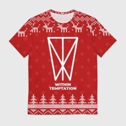 Мужская футболка 3D Новогодний Within Temptation с оленями