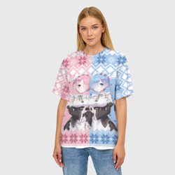 Женская футболка oversize 3D Рем и Рам новогодний свитер - фото 2