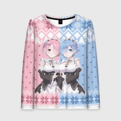 Женский лонгслив 3D Рем и Рам новогодний свитер