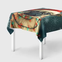 Скатерть 3D Новогодний мопс в гирлянде 