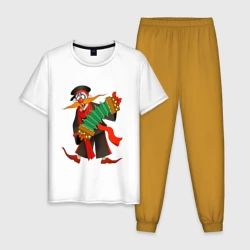Мужская пижама с белой футболкой хлопок Мужичок усатый из Деревня дураков - Каламбур