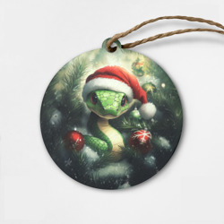 Деревянная игрушка круг Милая змея в новогодней шапочке