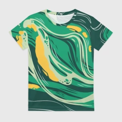 Женская футболка 3D Абстрактные полосы в зелёных тонах