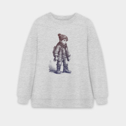 Женский свитшот oversize без начеса хлопок Школьник в высоких ботинках 