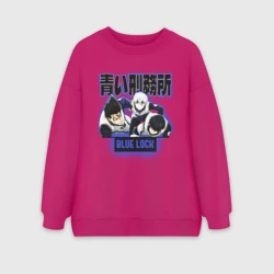 Женский свитшот oversize без начеса хлопок Синяя тюрьма Блю Лок персонажи