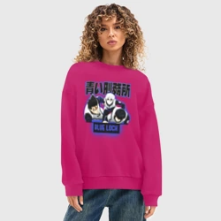 Женский свитшот oversize без начеса хлопок Синяя тюрьма Блю Лок персонажи - фото 2