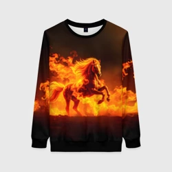 Женский свитшот 3D Огненная лошадь