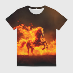 Женская футболка 3D Огненная лошадь