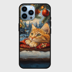 Чехол для iPhone 14 Pro Max Рыжий новогодний кот