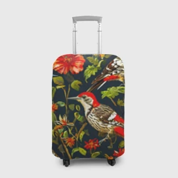 Чехол для чемодана 3D Дятлы и цветочки