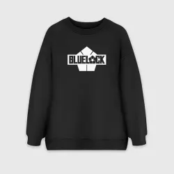 Женский свитшот oversize без начеса хлопок Блю лок - логотип чб