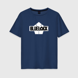 Женская футболка хлопок Oversize Блю лок - логотип чб