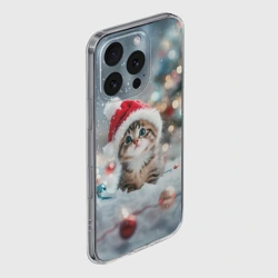 Чехол для iPhone 16 Pro Max силиконовый с защитой камеры Маленький котенок и елочные игрушки - фото 2