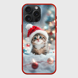 Чехол силиконовый для Apple iPhone 15 Pro Мax матовый Маленький котенок и елочные игрушки